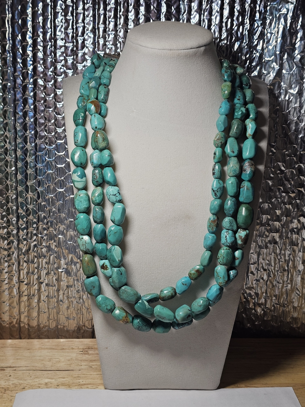 Vintage Jay King DRT Tripple Turquoise Bead Sterling Silver 21" Necklace